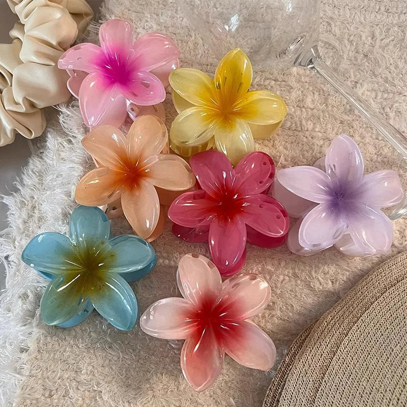 New Hawaiian Gradient Hair Clips Women Flower Hair Claws Shark Hairpins Vacation Beach Style Hairpins Hair Accessories