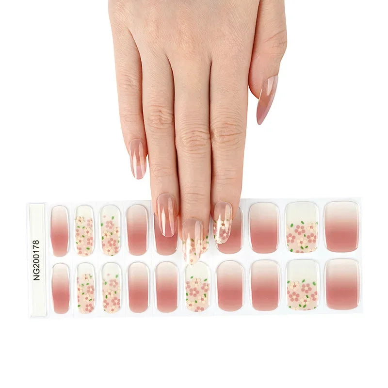 16/20Tips Semi-Cured Nail Wraps Simple Color Adhesive Full Cover Stickers for Nails UV Lamp Need Press On Nails DIY Manicure