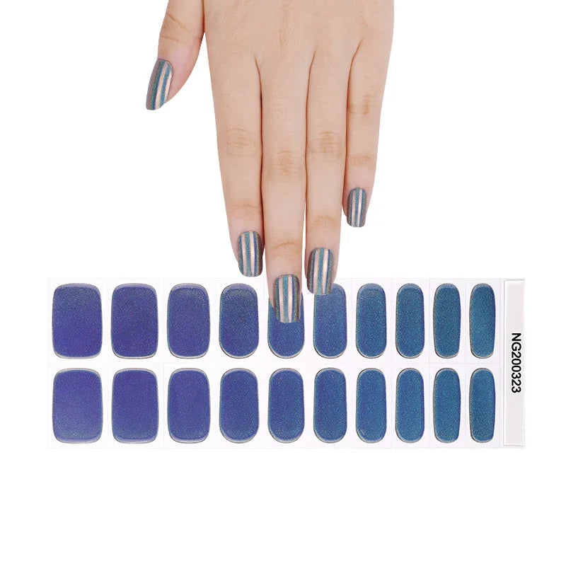 16/20Tips Semi-Cured Nail Wraps Simple Color Adhesive Full Cover Stickers for Nails UV Lamp Need Press On Nails DIY Manicure