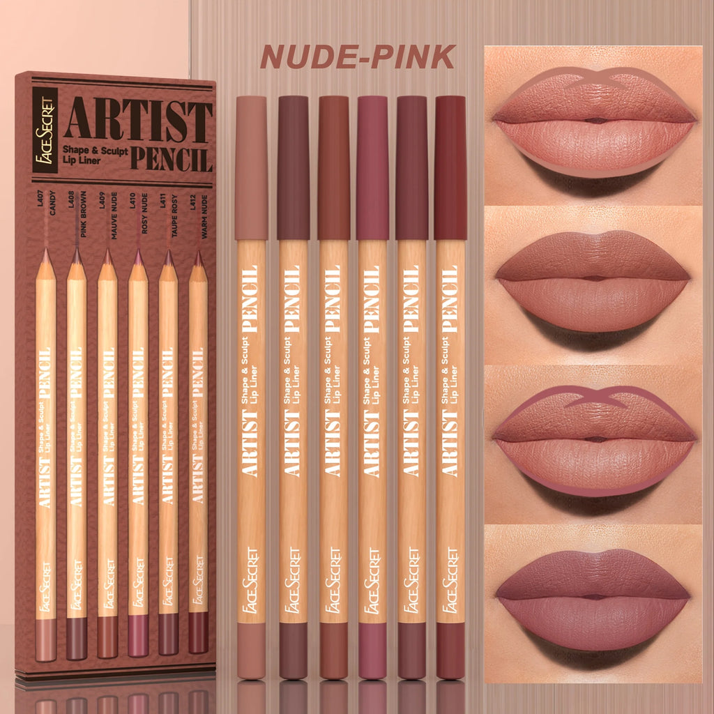 6pcs/SET Nude Lip Liner Makeup Set Waterproof Matte Long Lasting Velvety Texture Lip Liner Lip Combpo, Suitable for Daily Makeup