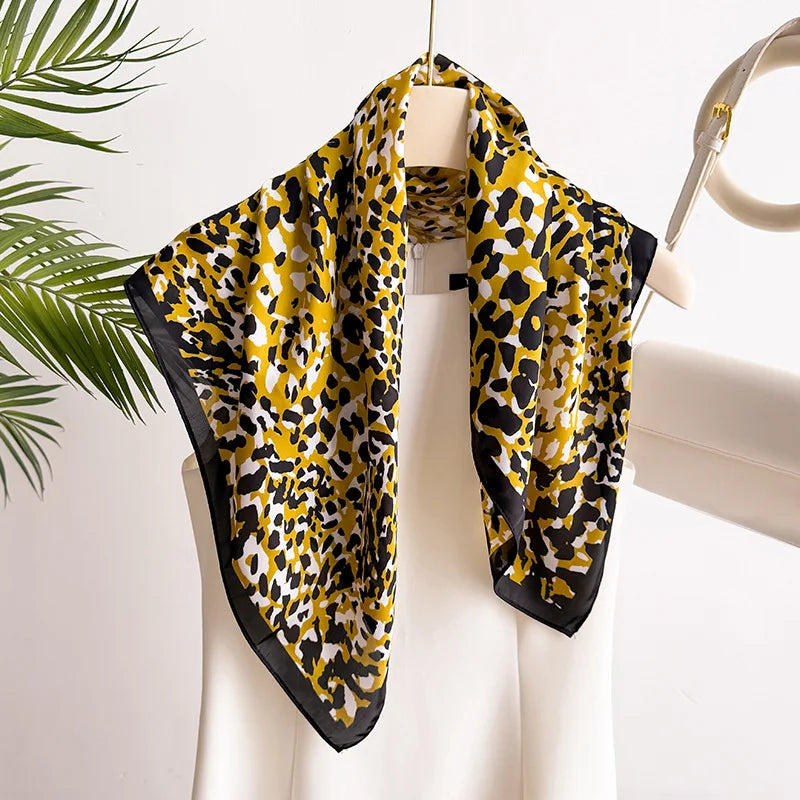 70cm Square Lemon Print Yellow Square Silk Scarf Casual Elegant Thin Breathable Neck Women Windproof Head Wrap Hair Scarves