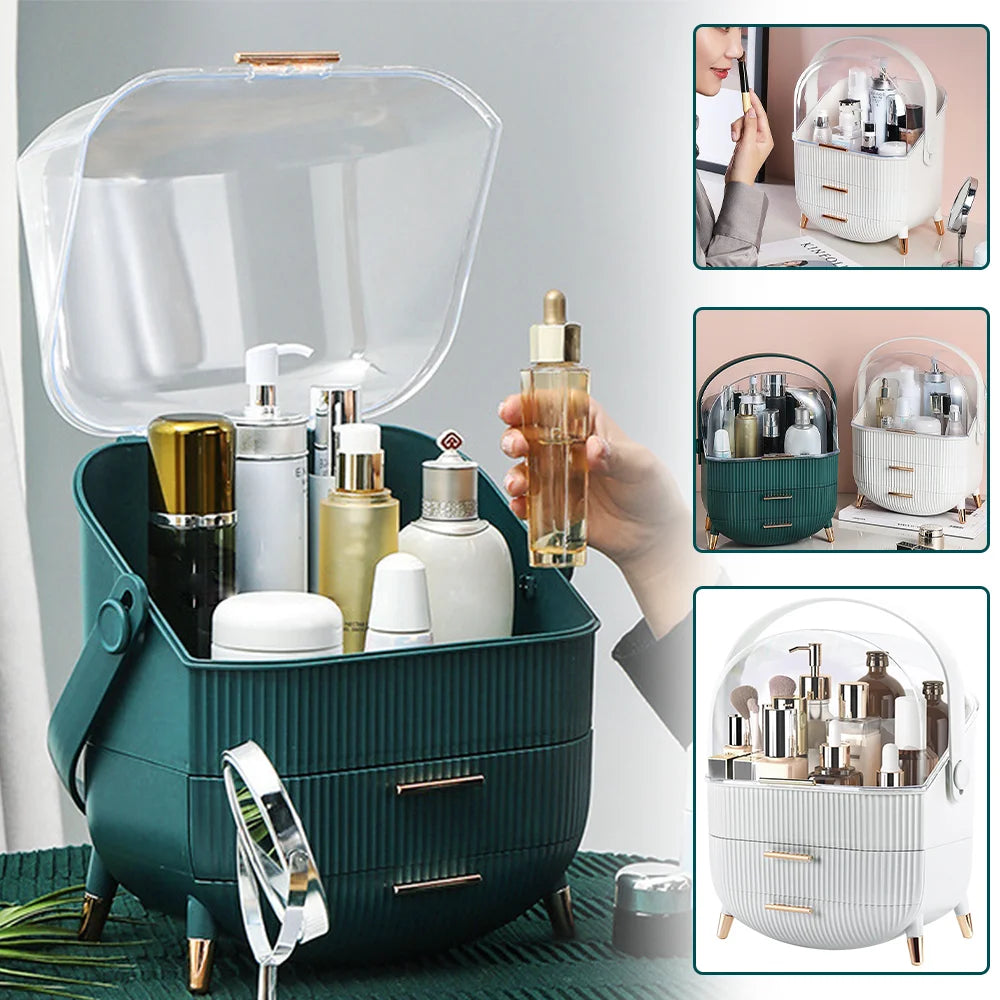 Desktop Makeup Organizer Transparent Jewelry Cosmetic Storage Box Dustproof Large Capacity Makeup Container Jewelry Organizer