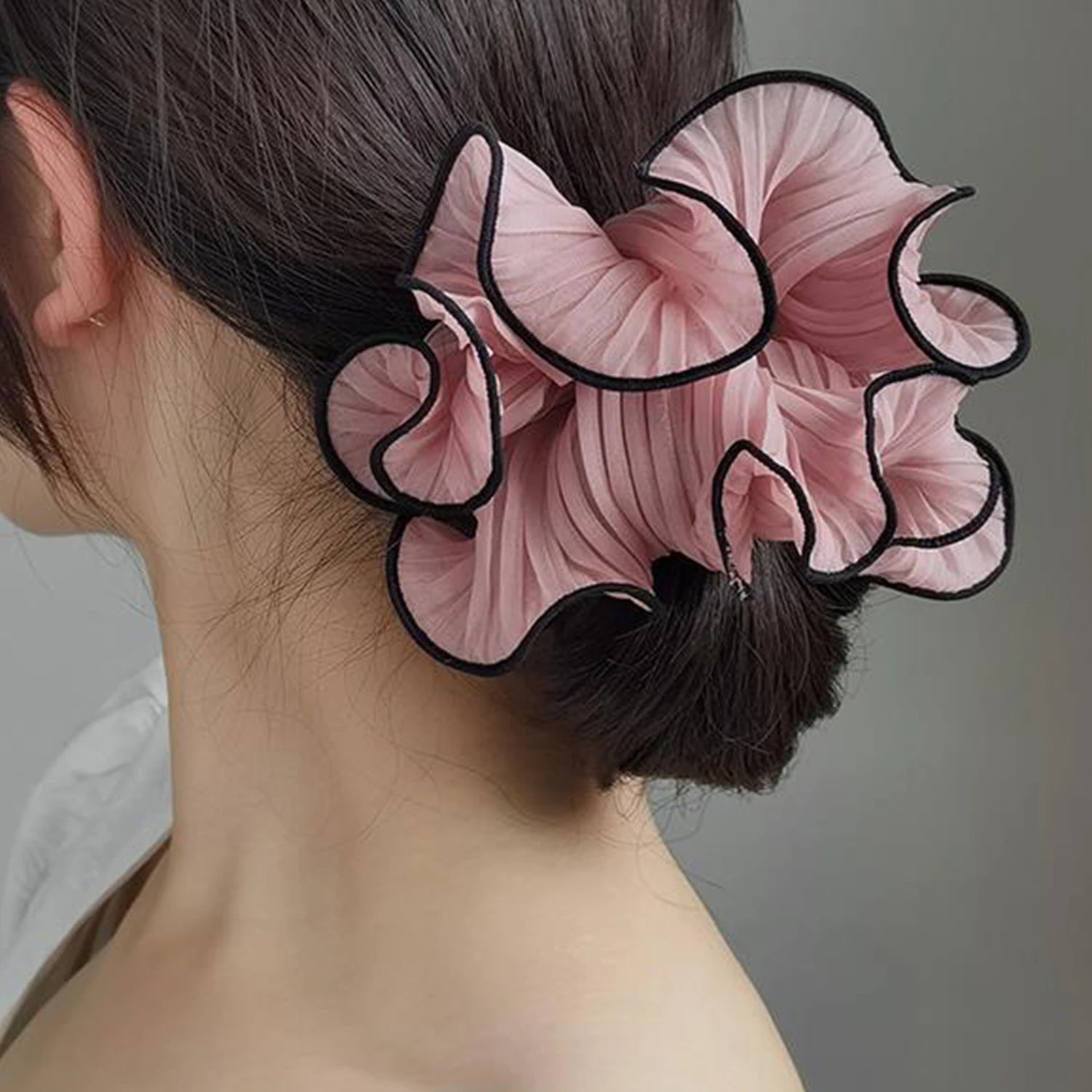 Grands chouchous de mode coréenne pour filles, élastiques à cheveux roses et blancs pour chignon, bandeaux, accessoires pour cheveux pour femmes/couvre-chef.