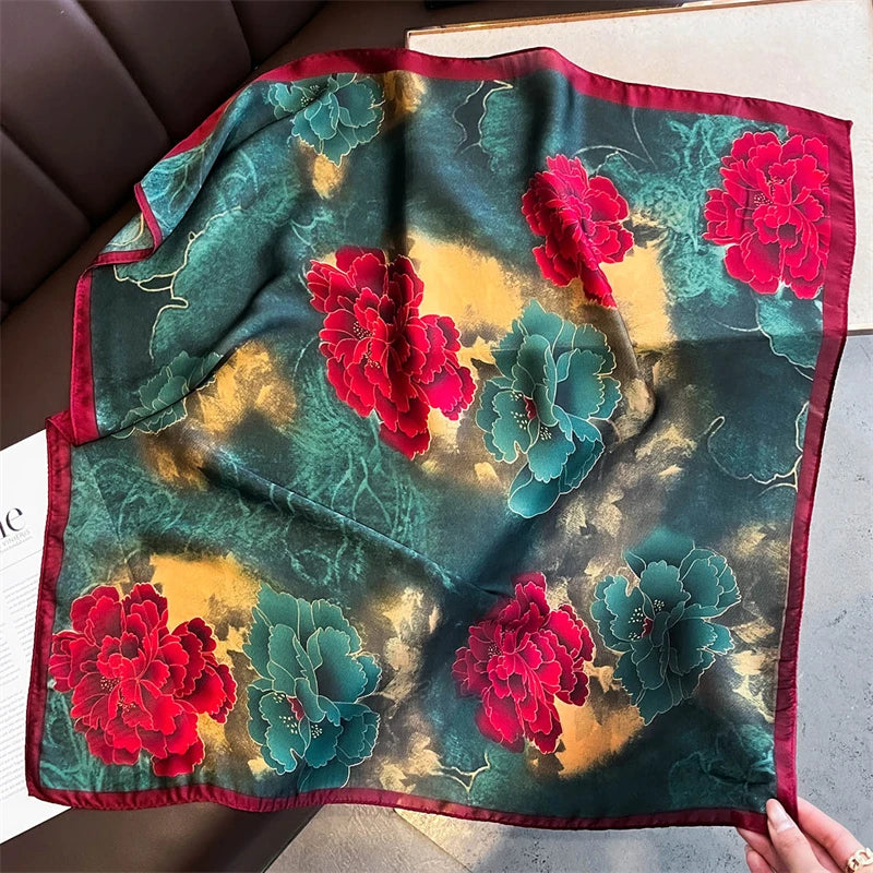 70cm Square Lemon Print Yellow Square Silk Scarf Casual Elegant Thin Breathable Neck Women Windproof Head Wrap Hair Scarves