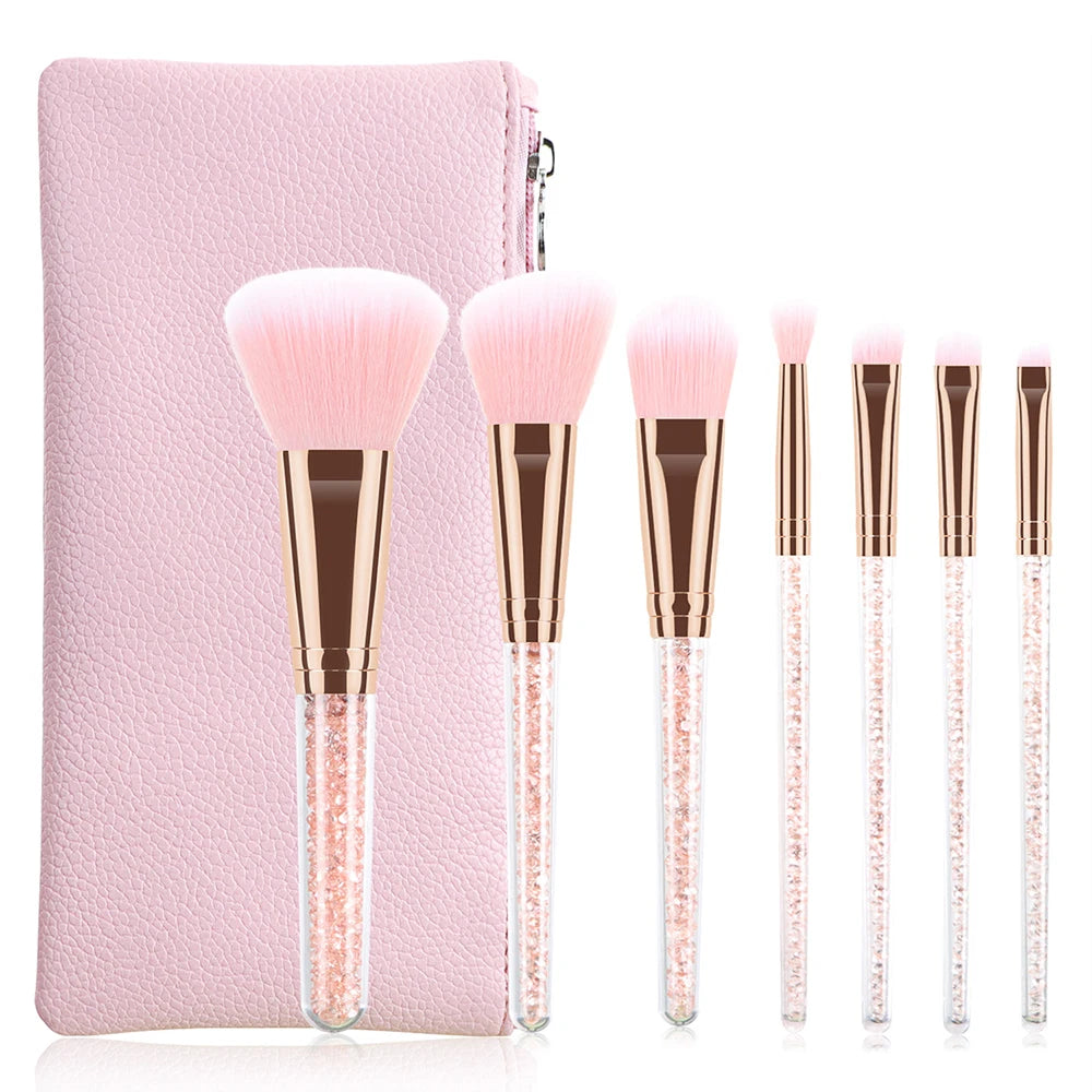 7pcs  Pink Crystal Handle Professional Makeup Brushes  Creative Portable Multifunctional Cosmetic Brush For Making Up Supply