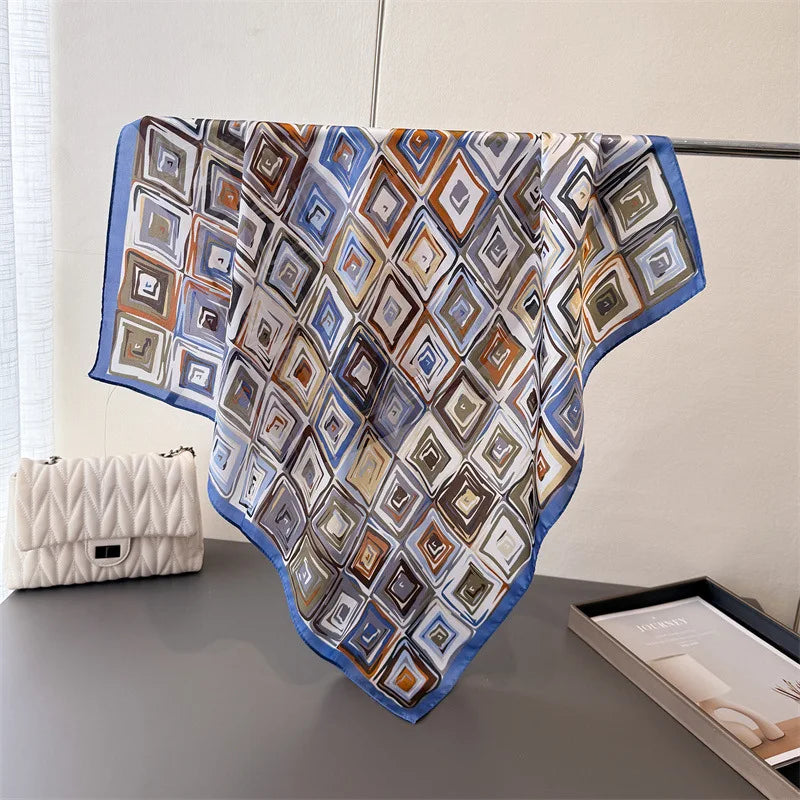 70cm Square Lemon Print Yellow Square Silk Scarf Casual Elegant Thin Breathable Neck Women Windproof Head Wrap Hair Scarves