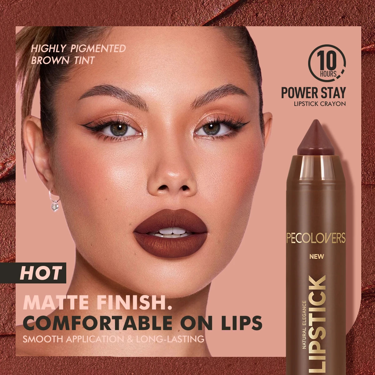 Crayon contour des lèvres à pointe fine, crayon à lèvres mat brume douce, rouge à lèvres rouge brun sexy, crayon pour le contour des lèvres, teinte de contour cosmétique.