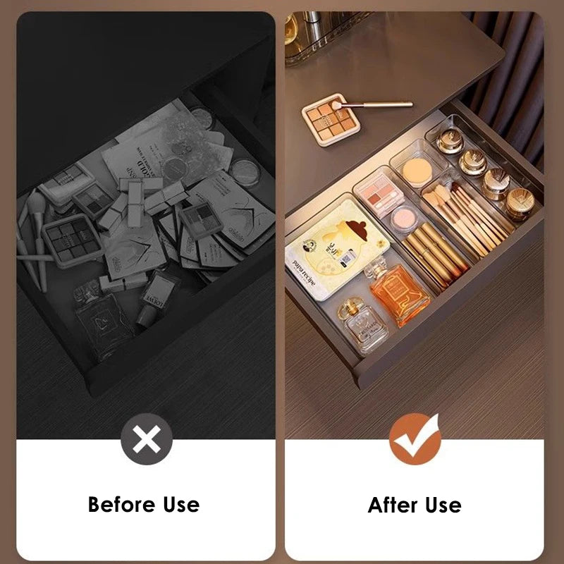 Clear Plastic Storage Box Vanity Drawer Makeup Jewelries Organizer Stackable Kitchen Bathroom Desktop Accessories Storage Tray