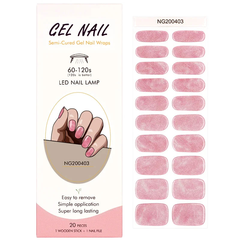 16/20Tips Semi-Cured Nail Wraps Simple Color Adhesive Full Cover Stickers for Nails UV Lamp Need Press On Nails DIY Manicure