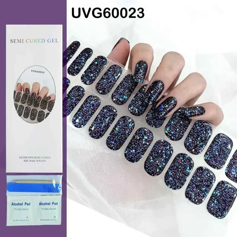 16/20Tips Semi-Cured Nail Wraps Simple Color Adhesive Full Cover Stickers for Nails UV Lamp Need Press On Nails DIY Manicure