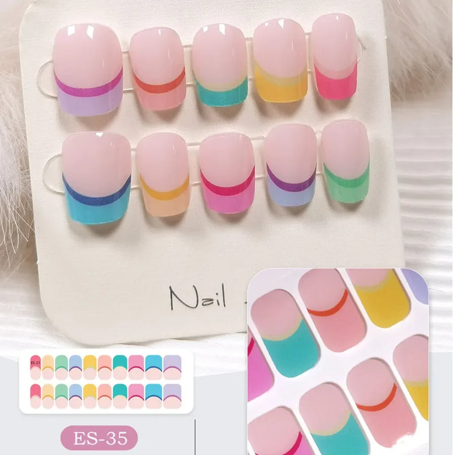16/20Tips Semi-Cured Nail Wraps Simple Color Adhesive Full Cover Stickers for Nails UV Lamp Need Press On Nails DIY Manicure