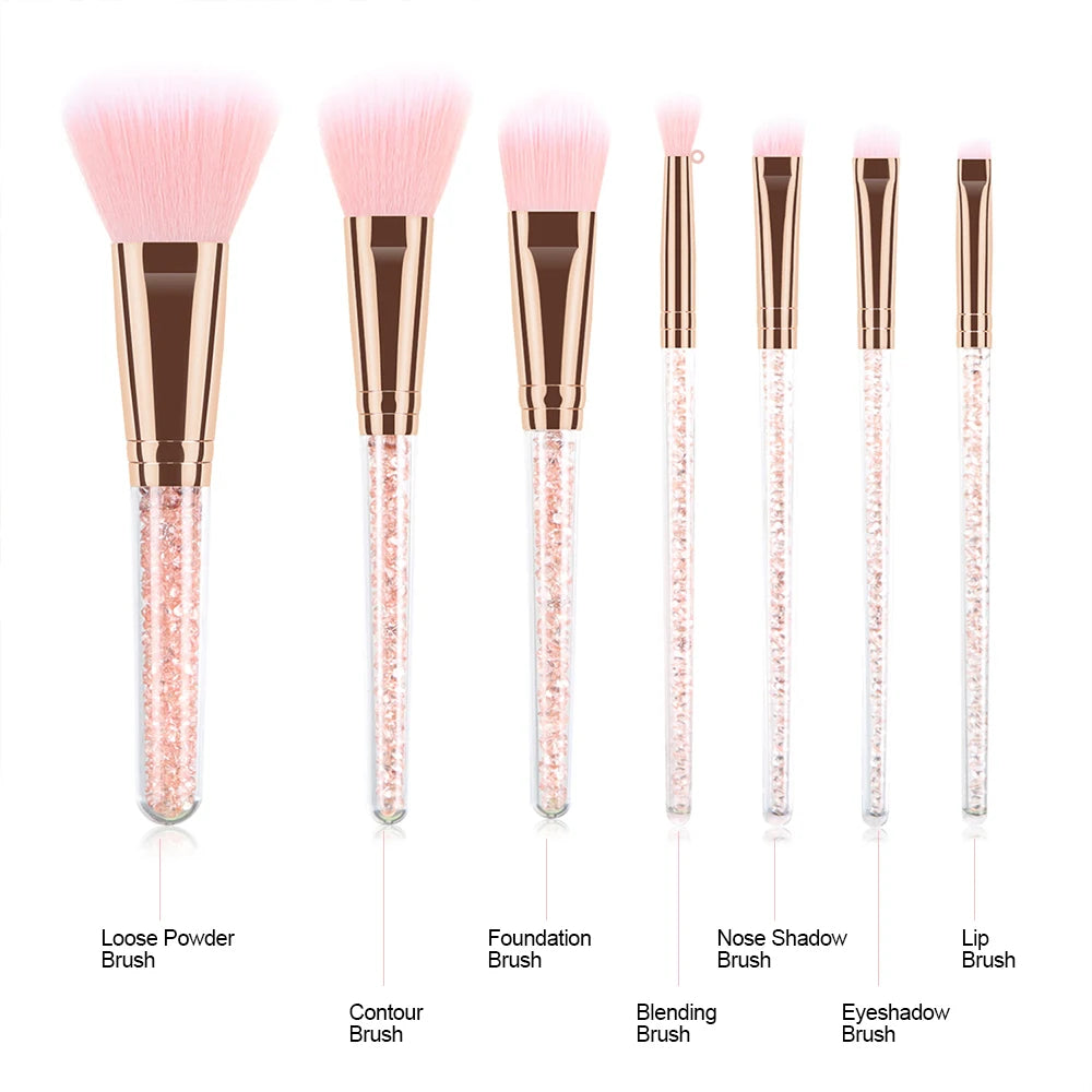 7pcs  Pink Crystal Handle Professional Makeup Brushes  Creative Portable Multifunctional Cosmetic Brush For Making Up Supply