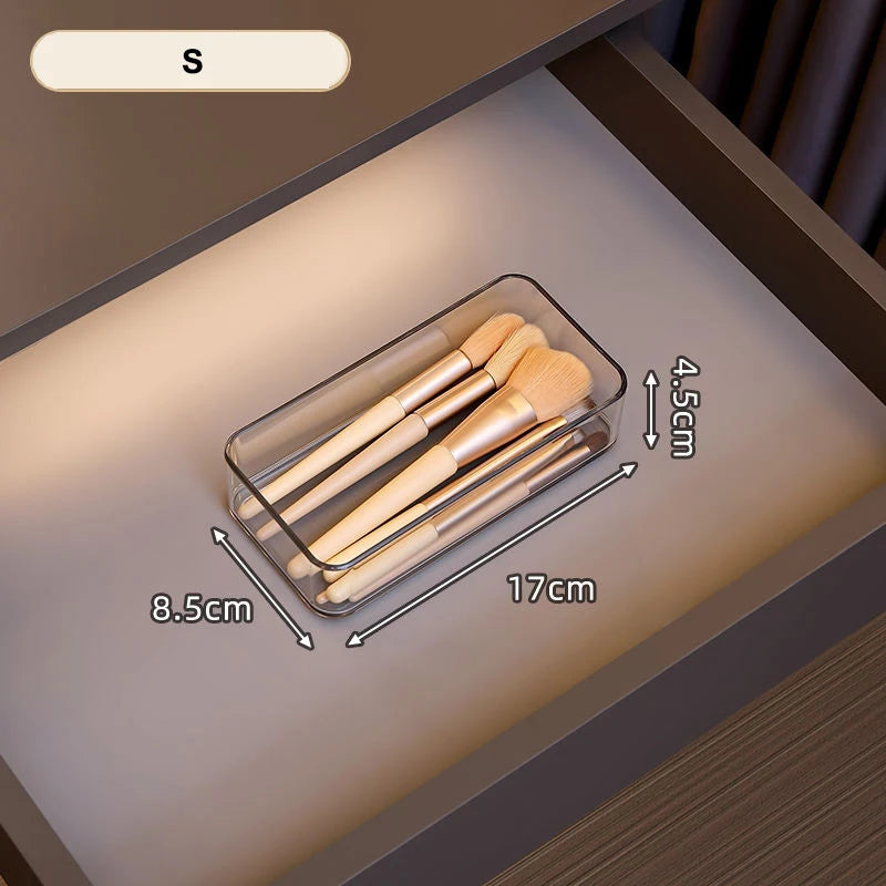 Clear Plastic Storage Box Vanity Drawer Makeup Jewelries Organizer Stackable Kitchen Bathroom Desktop Accessories Storage Tray