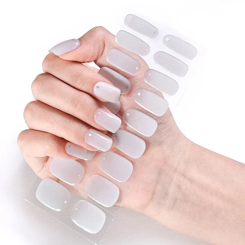 16/20Tips Semi-Cured Nail Wraps Simple Color Adhesive Full Cover Stickers for Nails UV Lamp Need Press On Nails DIY Manicure