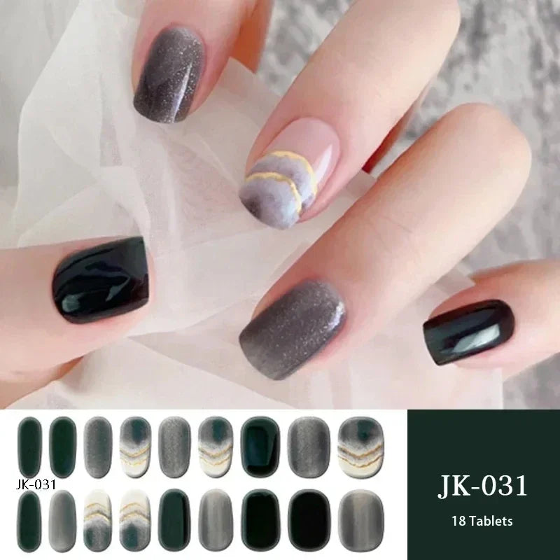 16/20Tips Semi-Cured Nail Wraps Simple Color Adhesive Full Cover Stickers for Nails UV Lamp Need Press On Nails DIY Manicure