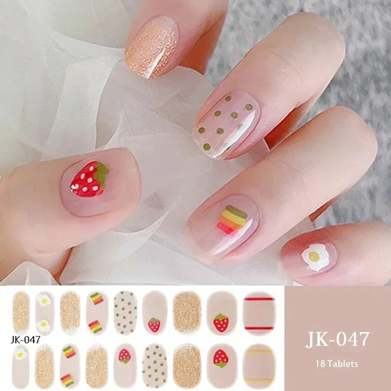 16/20Tips Semi-Cured Nail Wraps Simple Color Adhesive Full Cover Stickers for Nails UV Lamp Need Press On Nails DIY Manicure