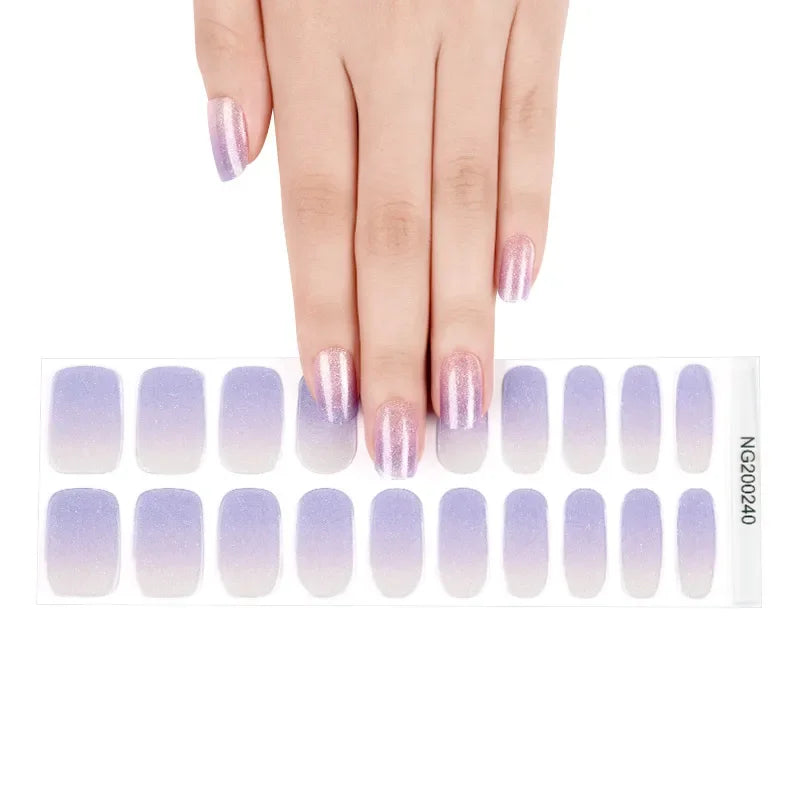 16/20Tips Semi-Cured Nail Wraps Simple Color Adhesive Full Cover Stickers for Nails UV Lamp Need Press On Nails DIY Manicure