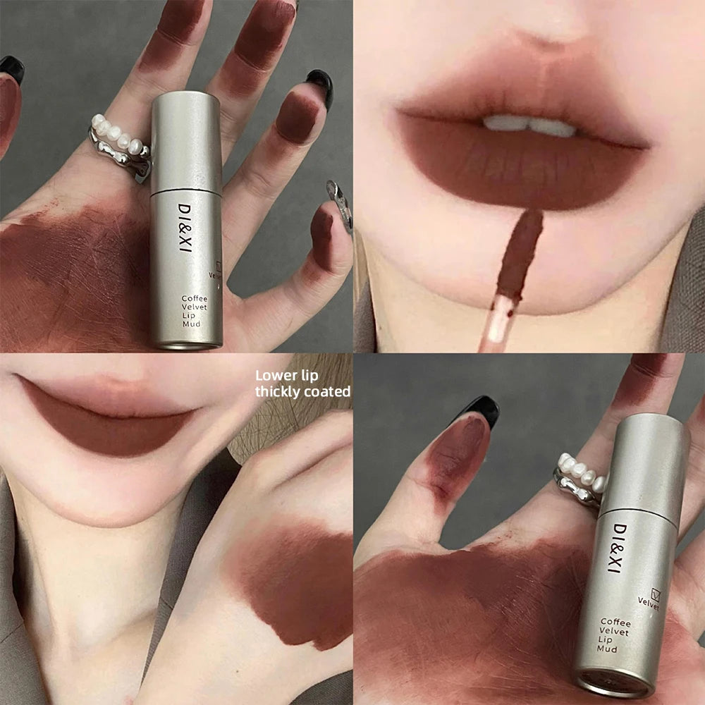 6 Color Nude Brown Lip Glaze Matte Chocolate Liquid Lipstick Long Lasting Waterproof Velvet Nude Lip Mud Pigment Korean Makeup