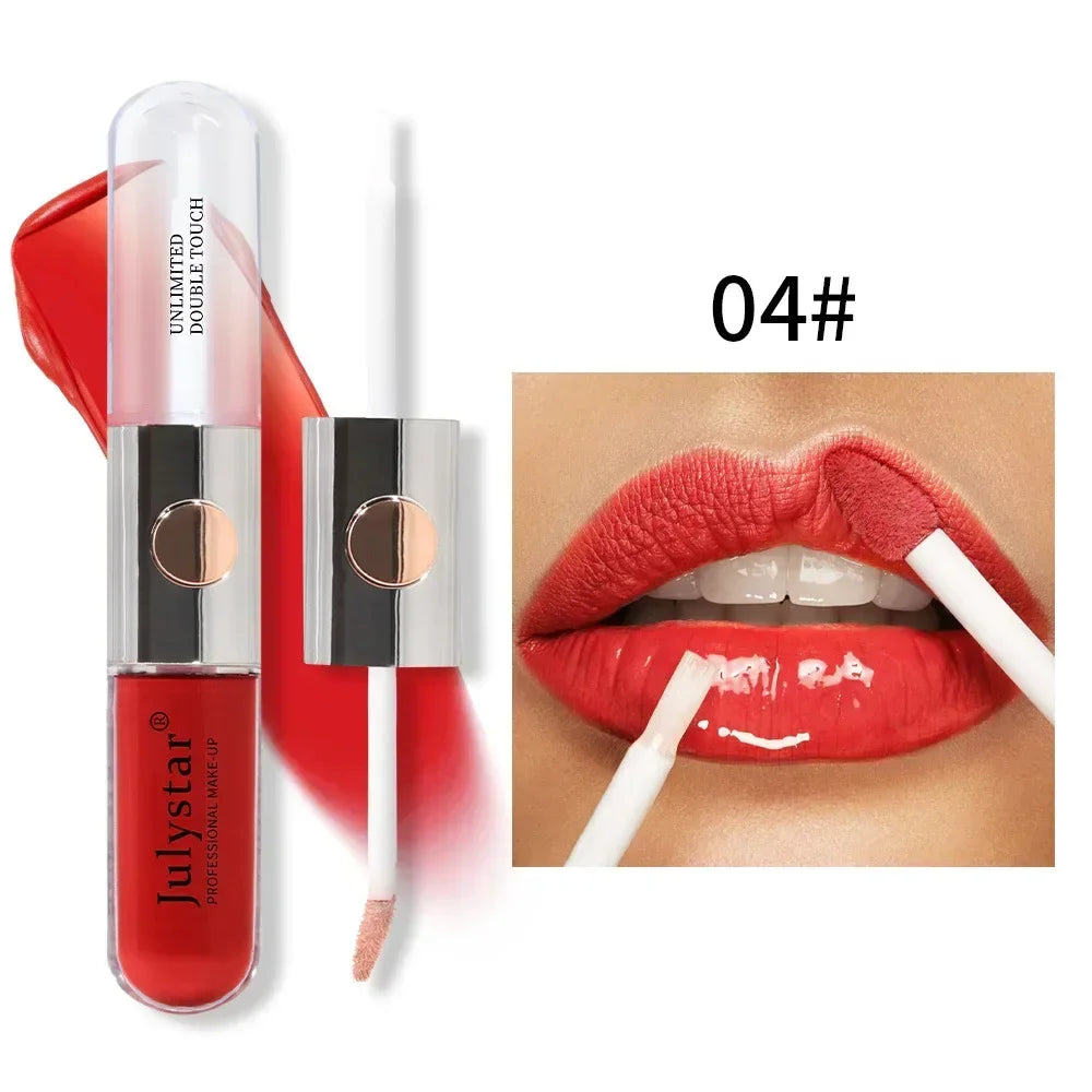 Julystar New Double Head Lip Gloss Lip Oil Set 9 Colors Matte Moisturize Waterproof 2 in 1 Liquid Lipstick Fashion Lip Glaze 6ml