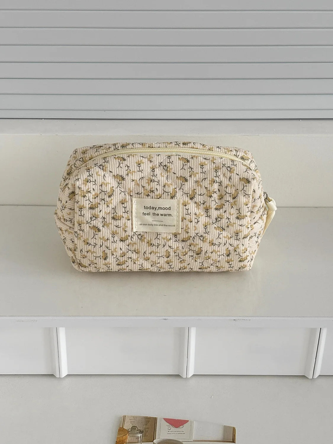 Vintage Corduroy Women's Floral Cosmetic Bag Retro Ladies Travel Storage Bags Handbags Portable Female Makeup Case Clutch Purse