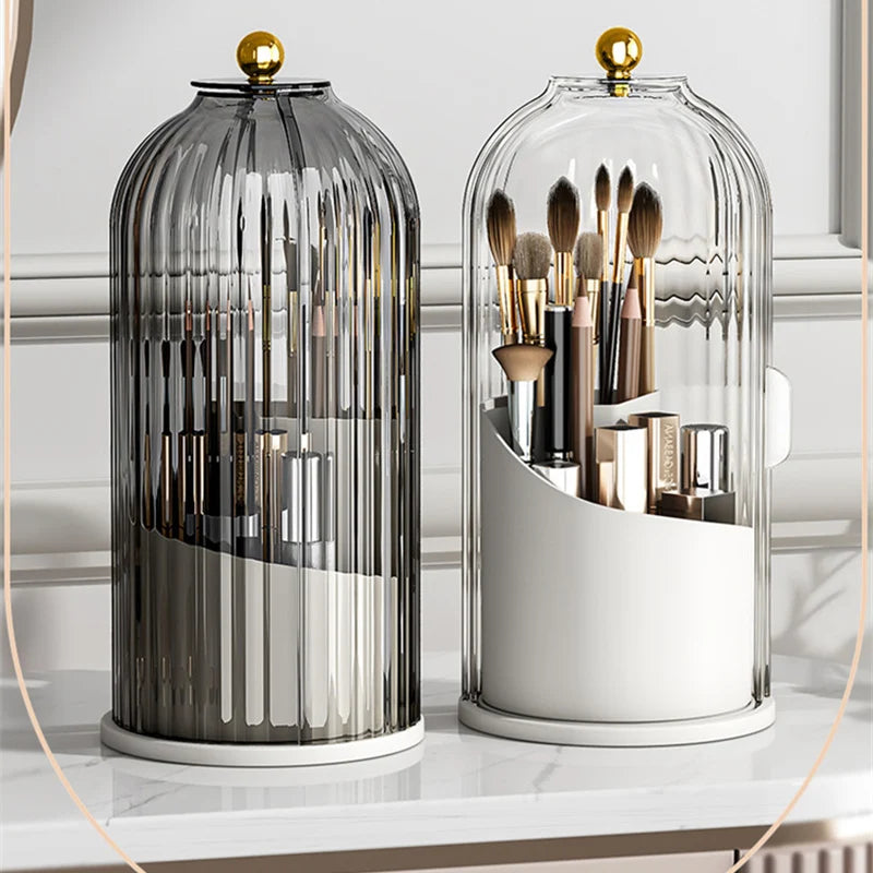 360° Rotating Makeup Brush Holder With Lid Lipstick Eyebrow Pencil Holder Eye Shadow Storage Box Desk Cosmetic Tools Organizer
