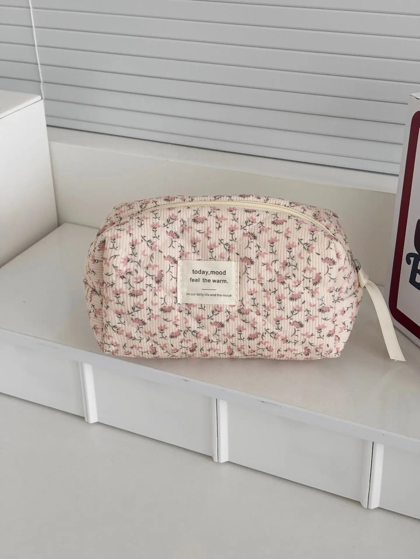 Vintage Corduroy Women's Floral Cosmetic Bag Retro Ladies Travel Storage Bags Handbags Portable Female Makeup Case Clutch Purse