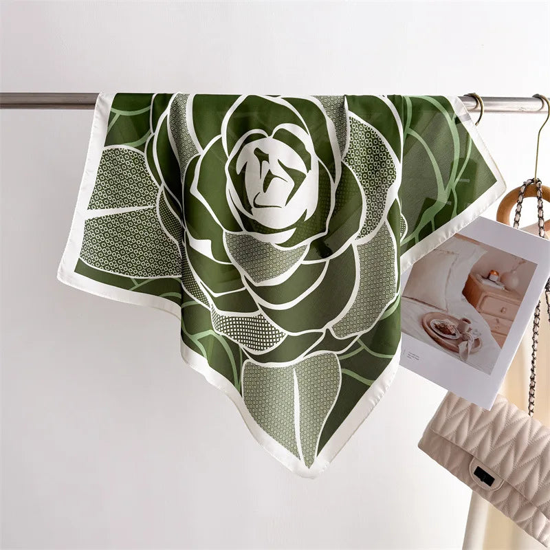 70cm Square Lemon Print Yellow Square Silk Scarf Casual Elegant Thin Breathable Neck Women Windproof Head Wrap Hair Scarves