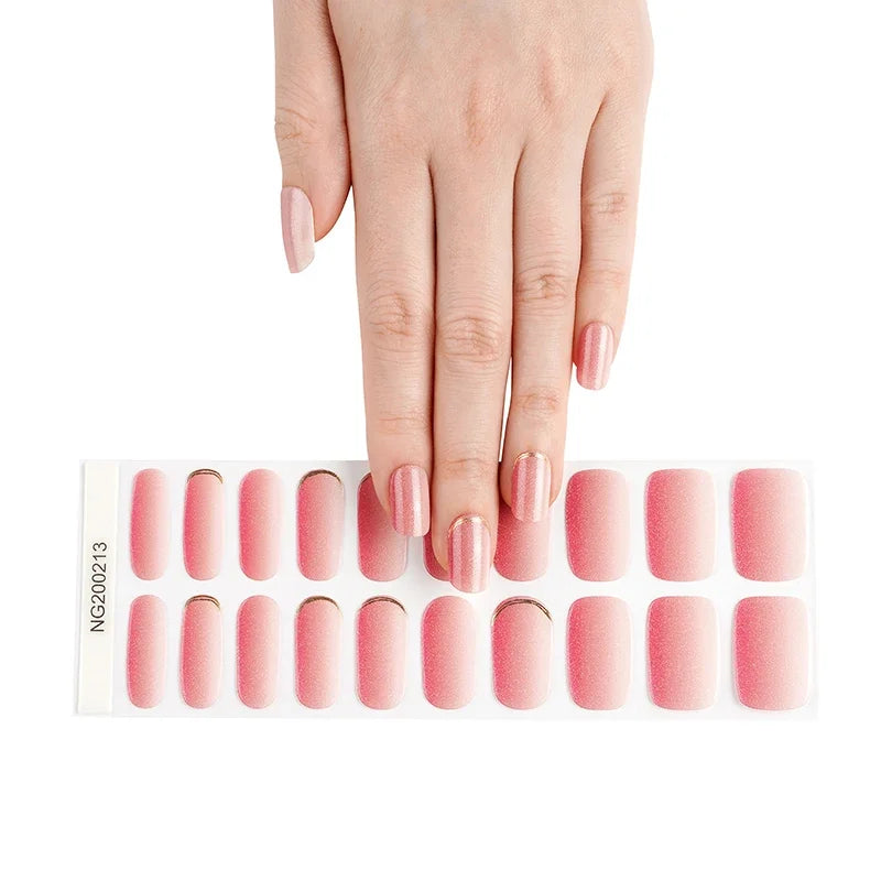 16/20Tips Semi-Cured Nail Wraps Simple Color Adhesive Full Cover Stickers for Nails UV Lamp Need Press On Nails DIY Manicure