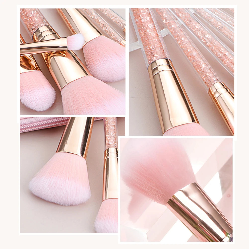 7pcs  Pink Crystal Handle Professional Makeup Brushes  Creative Portable Multifunctional Cosmetic Brush For Making Up Supply