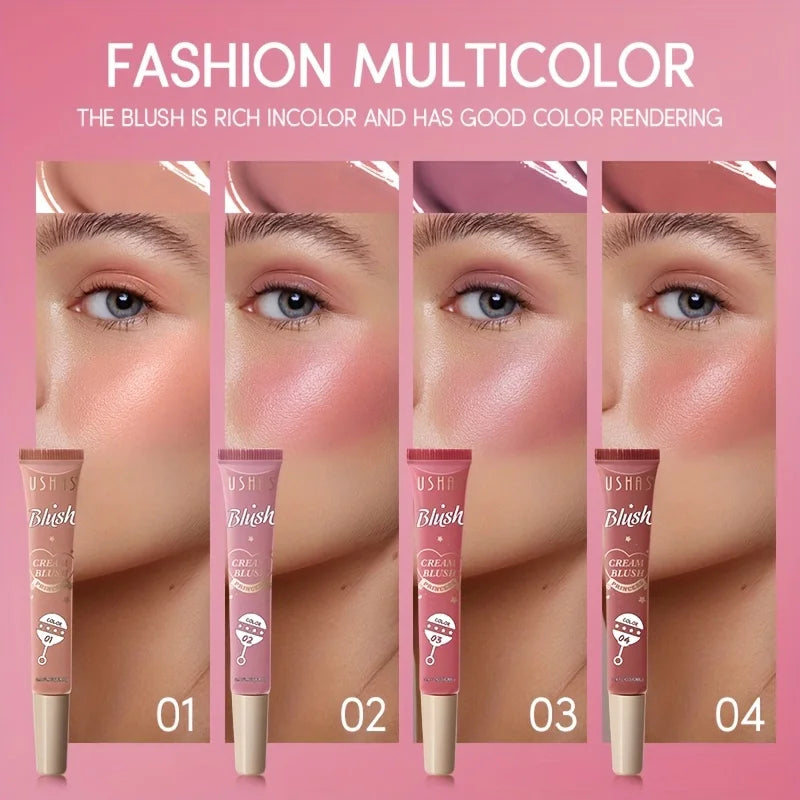 USHAS 4 Color Long-lasting Liquid Blush Facial Contouring Lightweight Soft Multi-Use Cream Blush Waterproof Facial Blush Stick