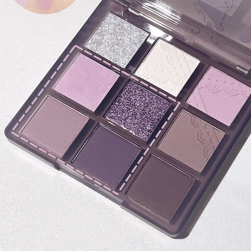 Aurora Purple 9 Colors Eyeshadow Palette Smokey Purple Lace Shimmer Matte Silver Water Highlight Cool Tone Eye Shadow Korean