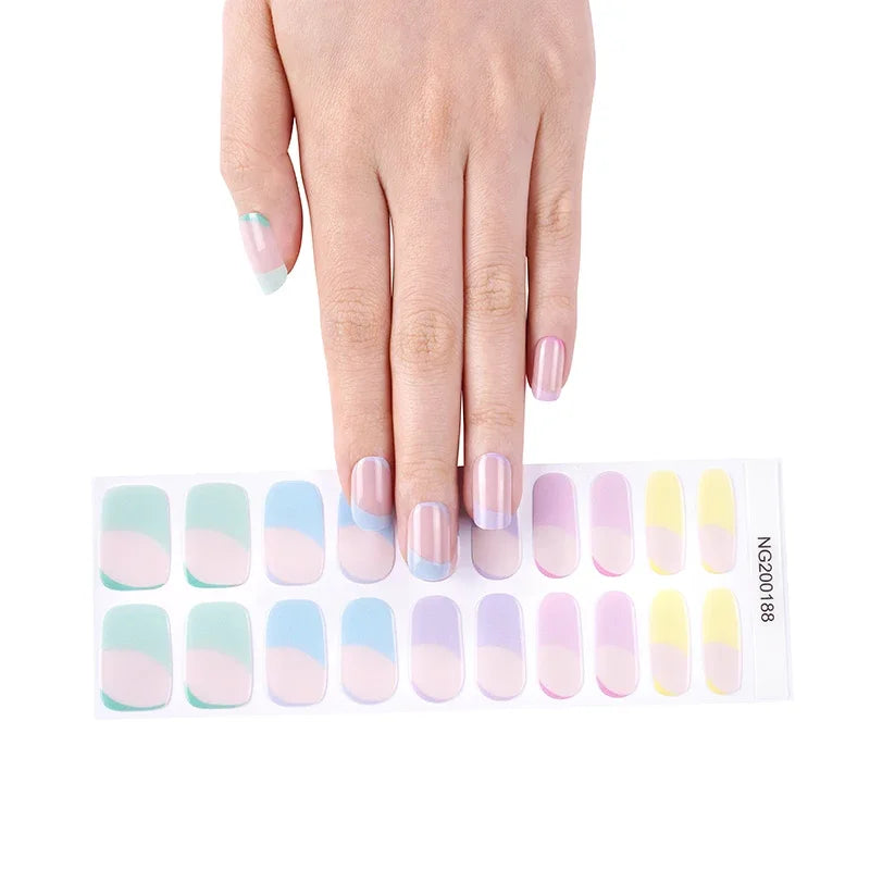 16/20Tips Semi-Cured Nail Wraps Simple Color Adhesive Full Cover Stickers for Nails UV Lamp Need Press On Nails DIY Manicure