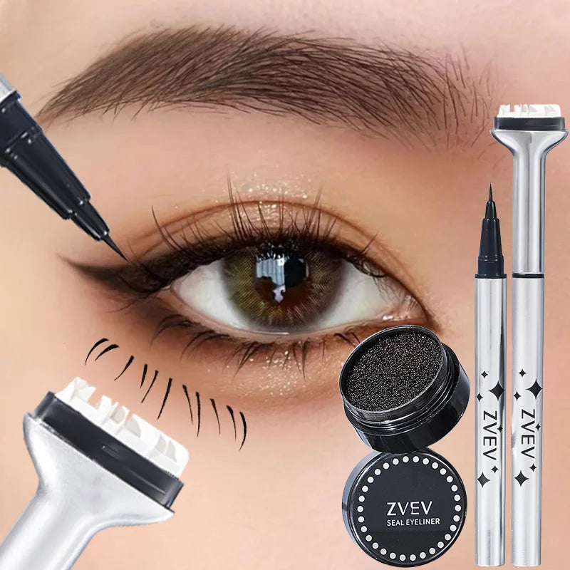 ZVEV Lazy Lower Eyelash Stamp Eyeliner Waterproof Sweatproof Combo Pack No Color Loss 2-in-1 Beginner Convenient