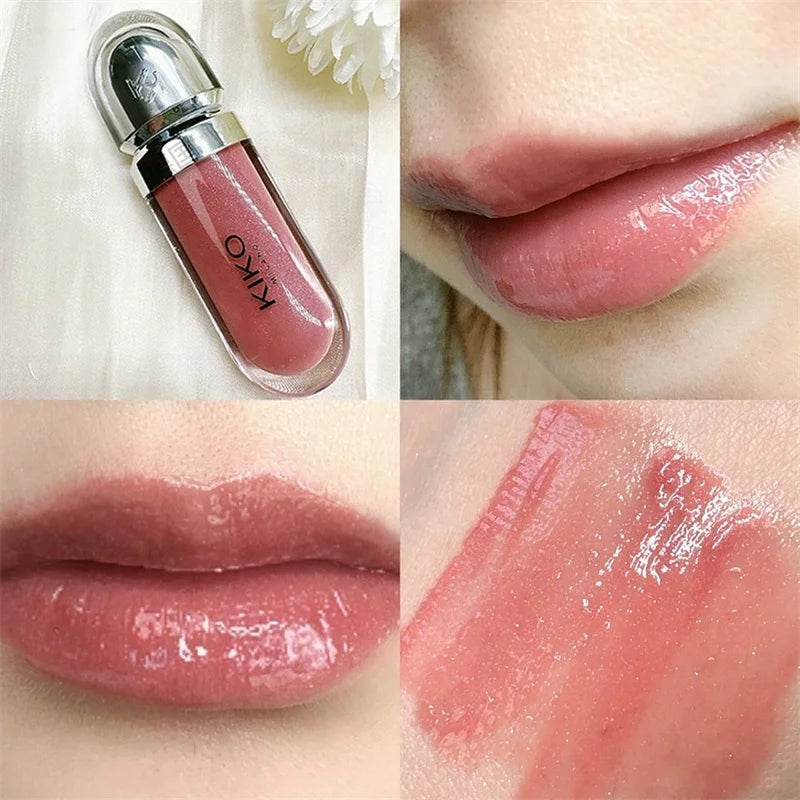 3D Liquid Lip Glaze Transparent Lip Gloss Mirror Lipstick Nourishing Glossy Full Lips Not Fading Milk Tea Bean Paste Makeup