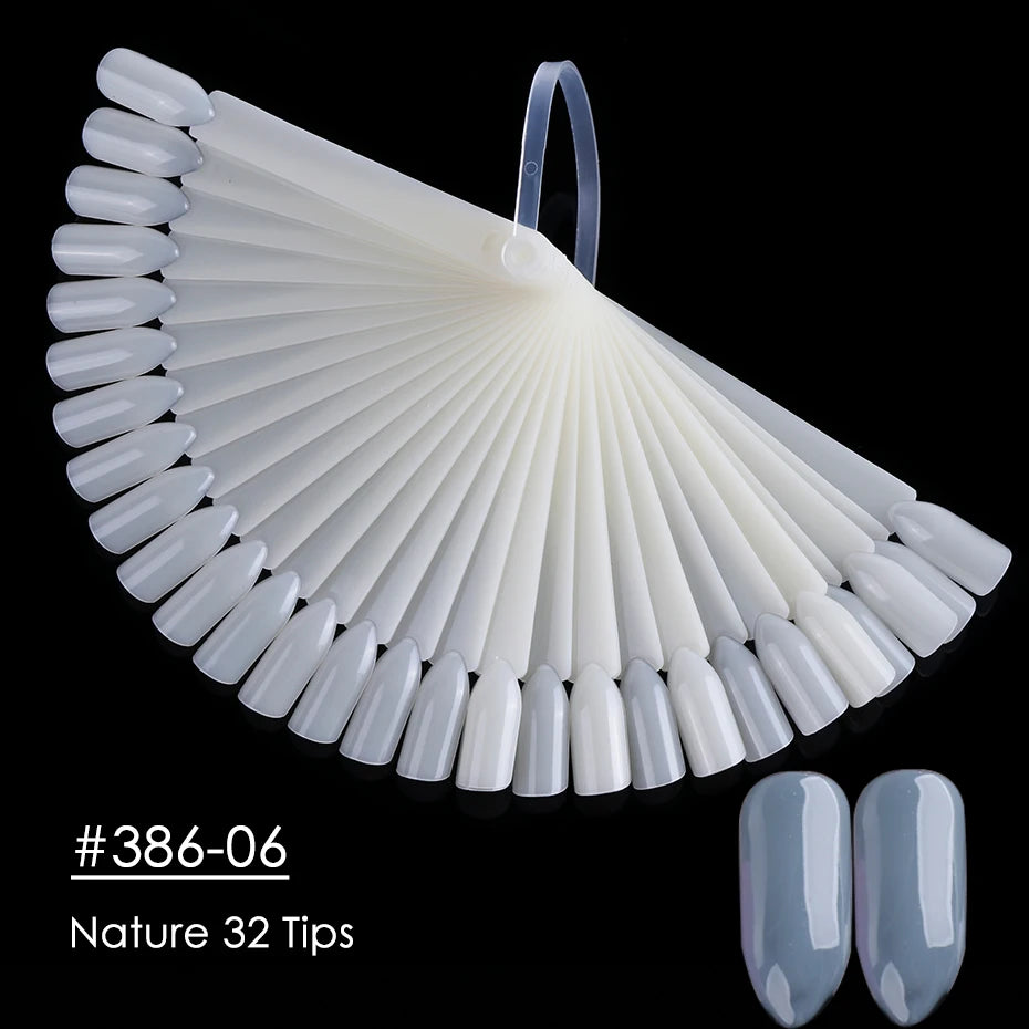 50pcs False Nail Display Tips Clear Nature Color Chart Oval Fan Style UV Gel Polish Swatch Shows Palette Practice Manicure Tools