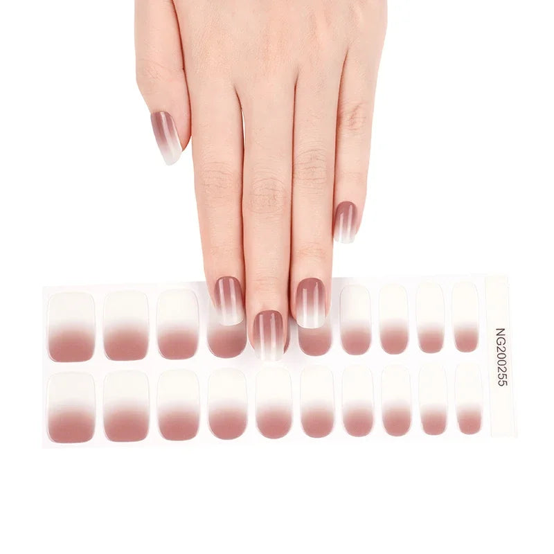 16/20Tips Semi-Cured Nail Wraps Simple Color Adhesive Full Cover Stickers for Nails UV Lamp Need Press On Nails DIY Manicure