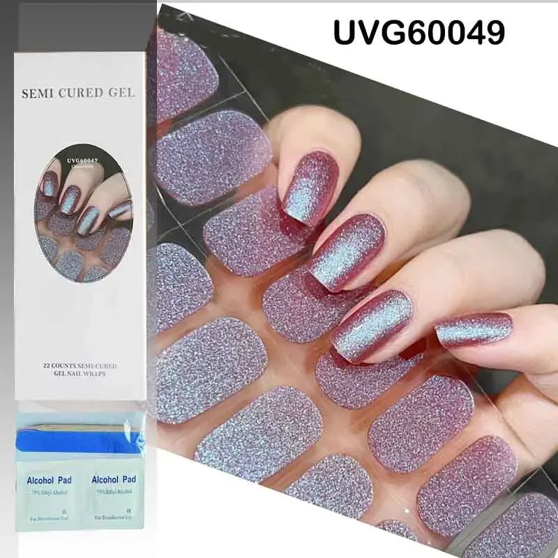 16/20Tips Semi-Cured Nail Wraps Simple Color Adhesive Full Cover Stickers for Nails UV Lamp Need Press On Nails DIY Manicure