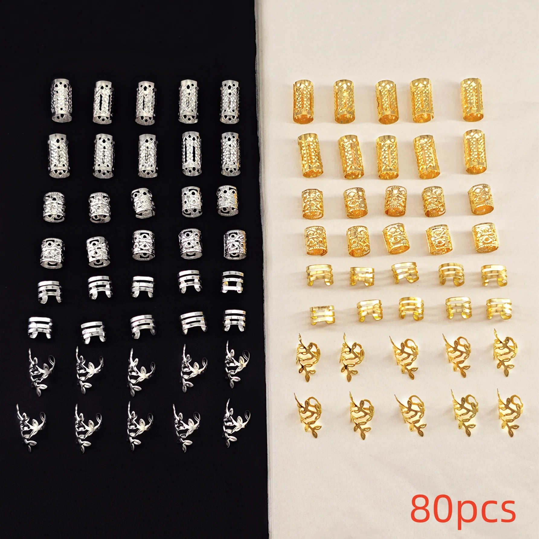 40/80PCS Elegant Hollow Out Hair Rings  For Women Girls DIY Hair Accessories Loc Hair Jewelry for Braids