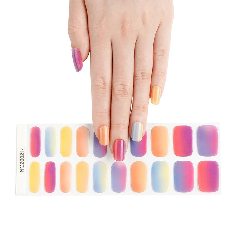 16/20Tips Semi-Cured Nail Wraps Simple Color Adhesive Full Cover Stickers for Nails UV Lamp Need Press On Nails DIY Manicure