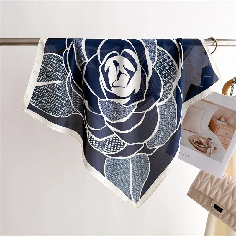 70cm Square Lemon Print Yellow Square Silk Scarf Casual Elegant Thin Breathable Neck Women Windproof Head Wrap Hair Scarves