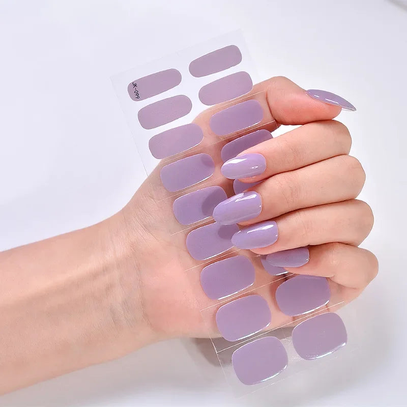 16/20Tips Semi-Cured Nail Wraps Simple Color Adhesive Full Cover Stickers for Nails UV Lamp Need Press On Nails DIY Manicure