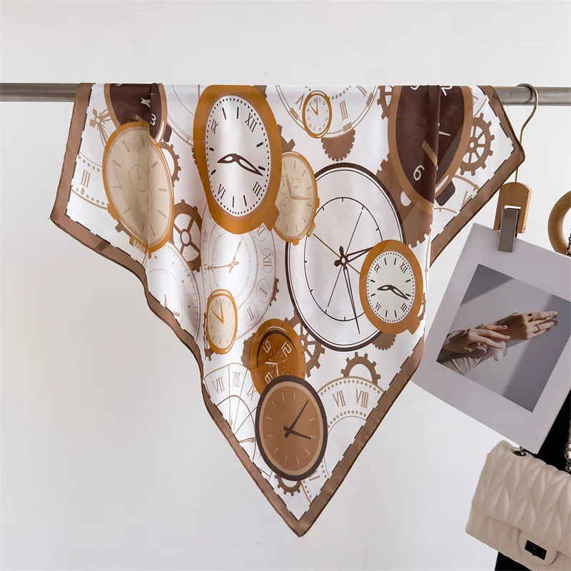 70cm Square Lemon Print Yellow Square Silk Scarf Casual Elegant Thin Breathable Neck Women Windproof Head Wrap Hair Scarves