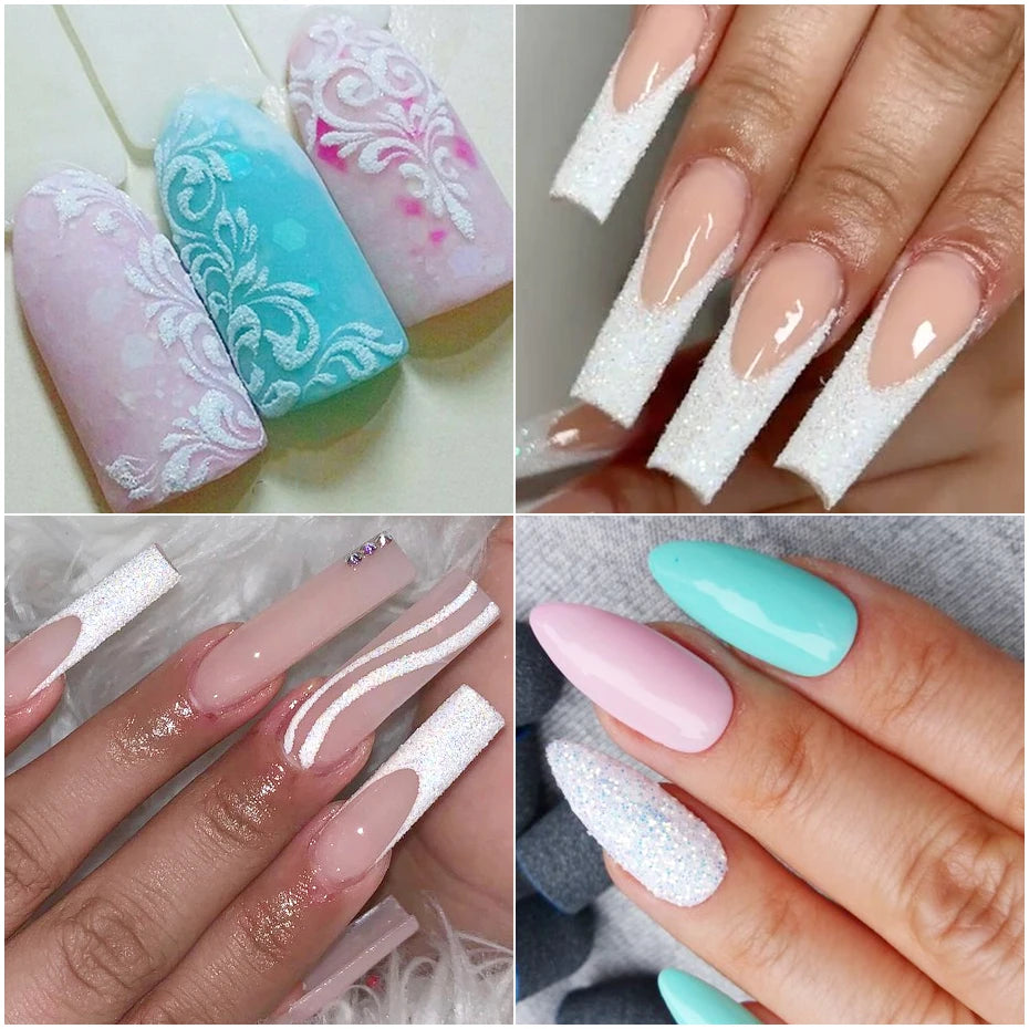 12 Grids Shiny White Sugar Nail Glitter Powder Fine Iridescent Flakes Pigment Dust Elegant Wedding Manicure Decorations DIY