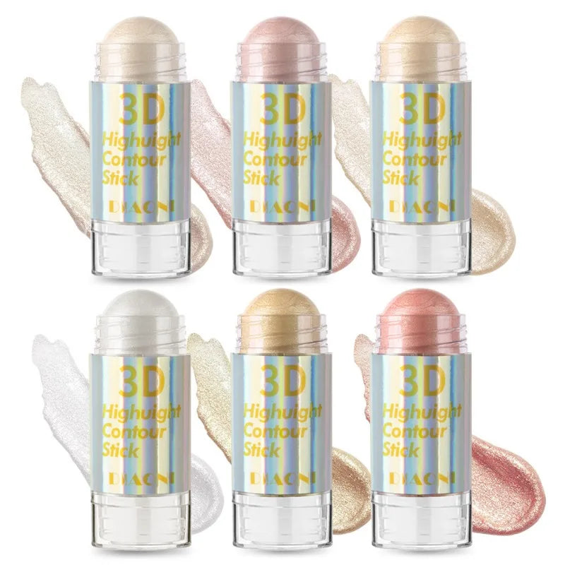 Barre illuminatrice (Highlighter) 3D pour le visage 6 couleurs, cosmétique pour le contour du visage, bronzant, bâton illuminateur scintillant (Shimmer), outil de maquillage crème anti-cernes.