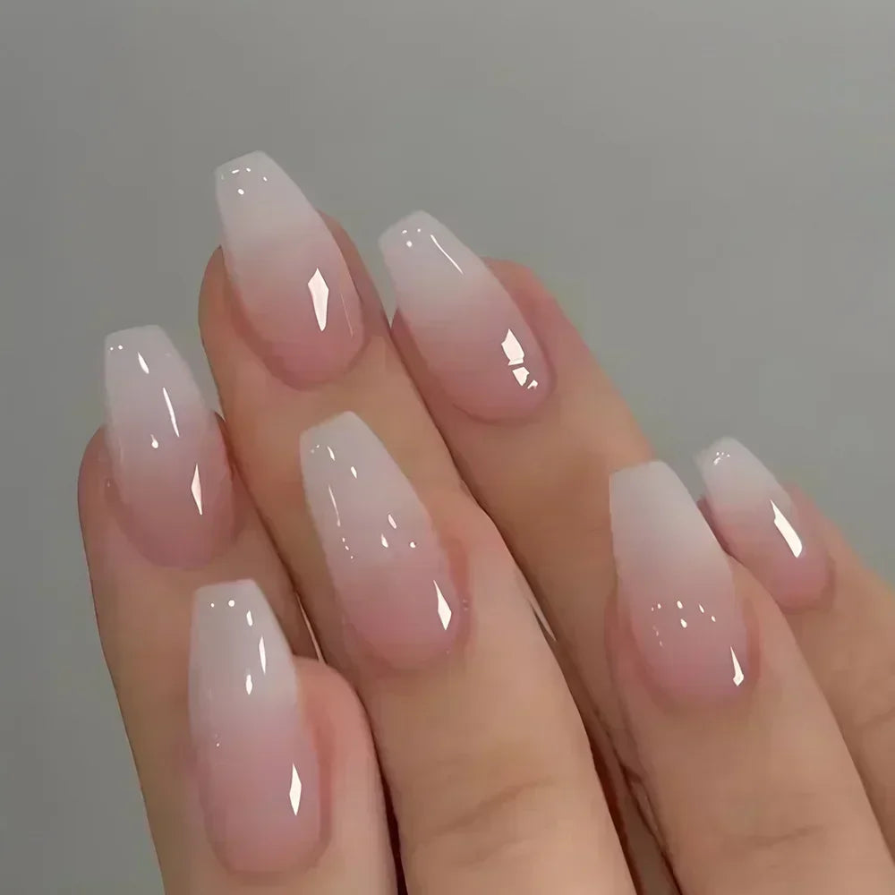 24Pcs French Tip  Press on Nails Short Coffin False Nails Simple Wearable Fake Nails Frosted Full Cover Press on Nail Tips Art