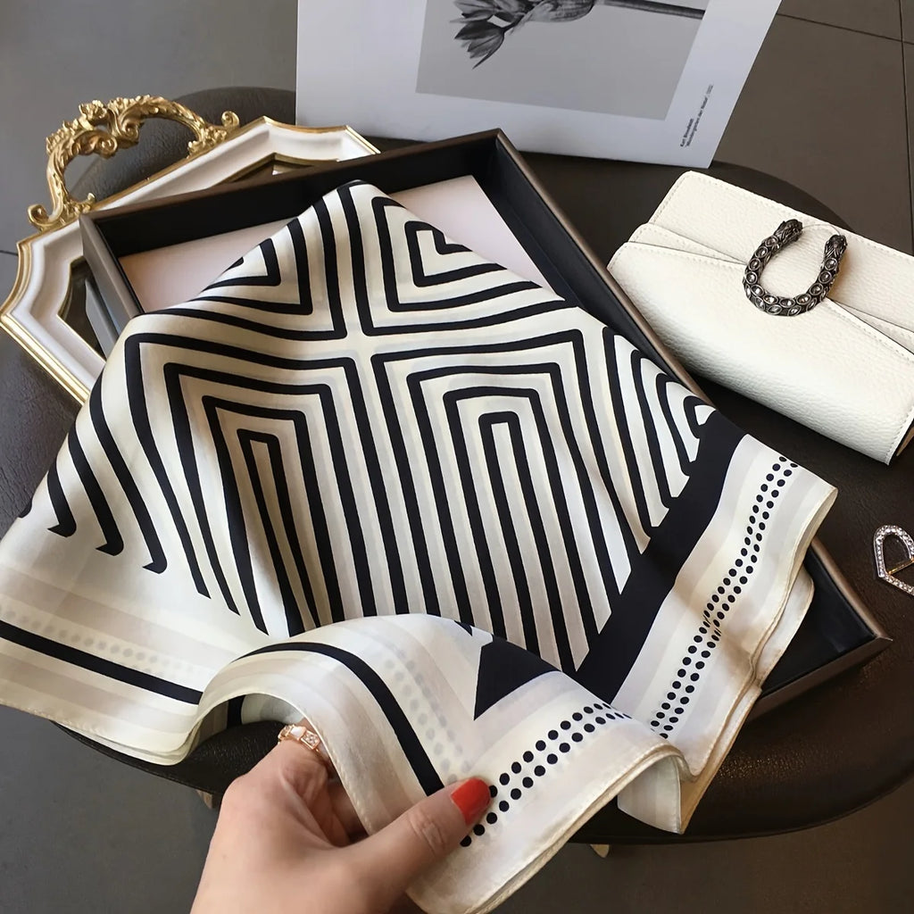 Écharpe/Foulard de style nordique élégant pour toutes les saisons, grand châle carré en fausse soie, étole décorative simple et chic pour adolescentes.