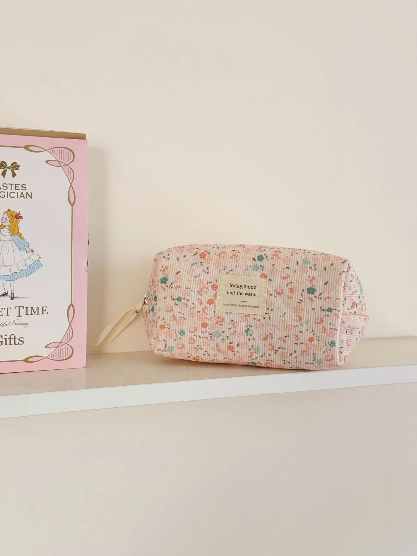 Vintage Corduroy Women's Floral Cosmetic Bag Retro Ladies Travel Storage Bags Handbags Portable Female Makeup Case Clutch Purse