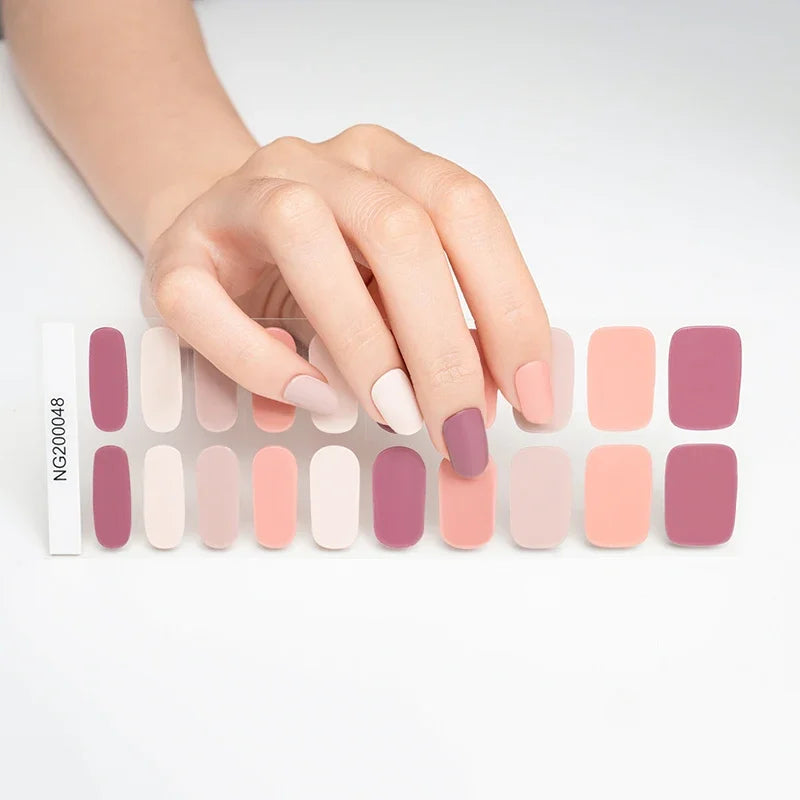 16/20Tips Semi-Cured Nail Wraps Simple Color Adhesive Full Cover Stickers for Nails UV Lamp Need Press On Nails DIY Manicure