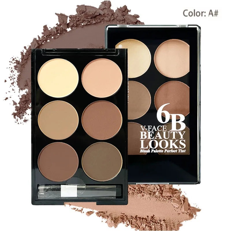 6 Colors Highlight Contouring Powder Palette Face Shadow Contouring Powder Makeup Palette With Brush Face Bronzer Color Correcti