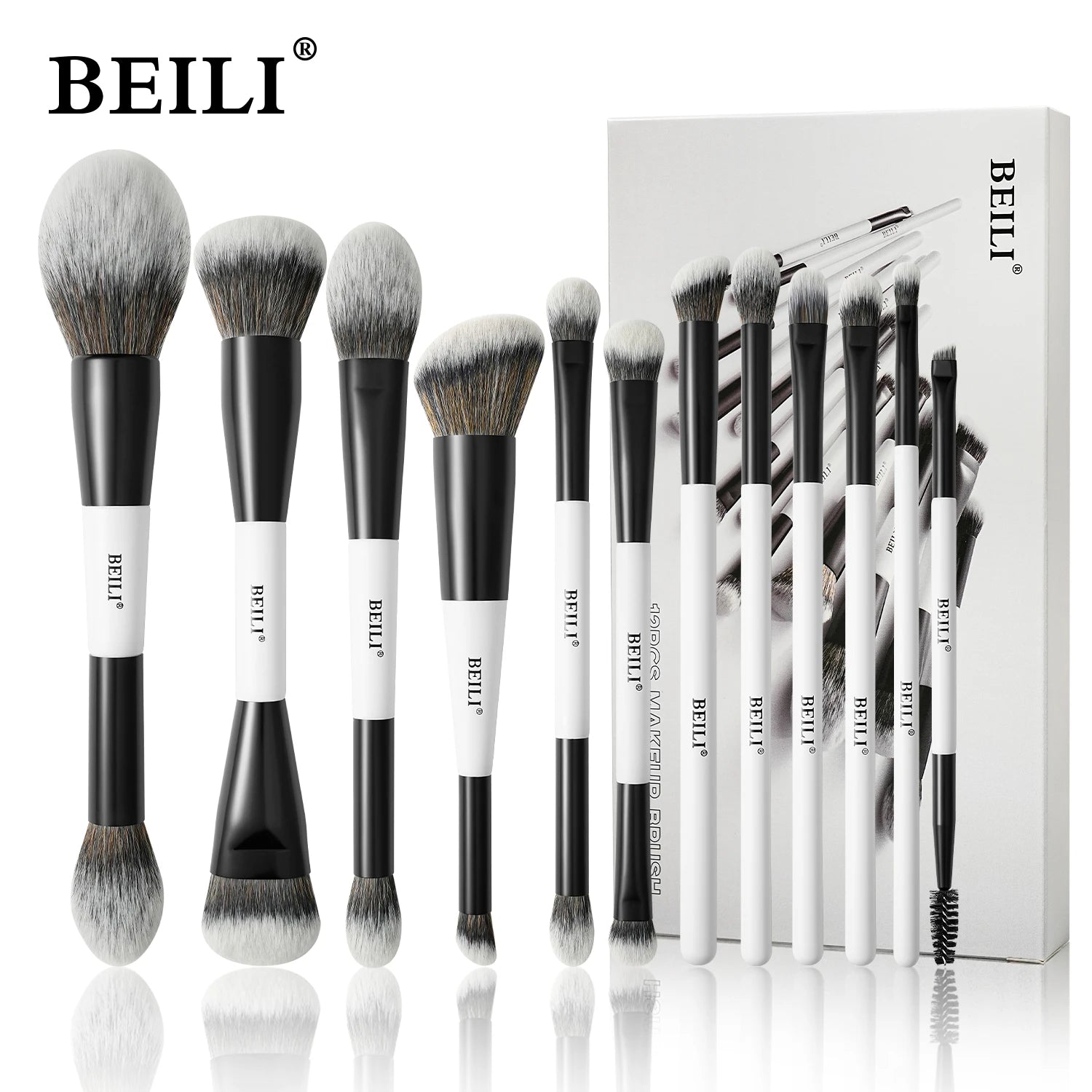 BEILI Makeup Brushes 12 Pieces 18 In 12 Double-Sided Contour Foundation Highlight Blush Brush Eyeshadow Eyeliner Concealer Brush